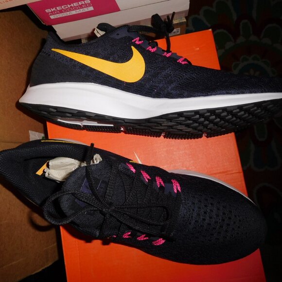 NEW 10M WOMENS NIKE AIR ZOOM PEGAGUS 35 RUNNING SNEAKER GRID IRON BLACK ORANGE - Picture 4 of 10